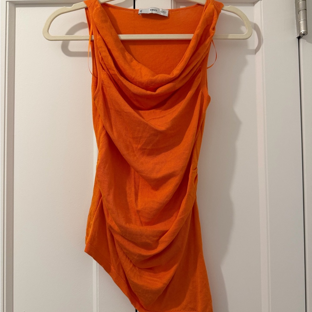 MNGO Orange Draped Sleeveless Top